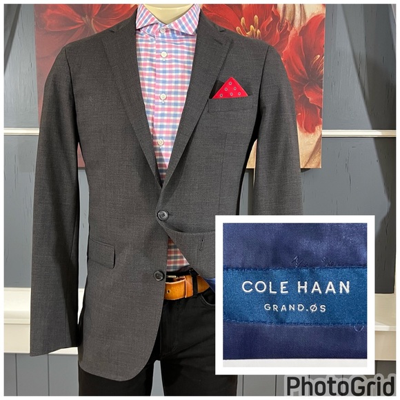 Cole Haan Slim Fit 2 Piece Suit Mens Blazer 42L Pants 35x29 Wool Stretch Heather - Picture 1 of 16